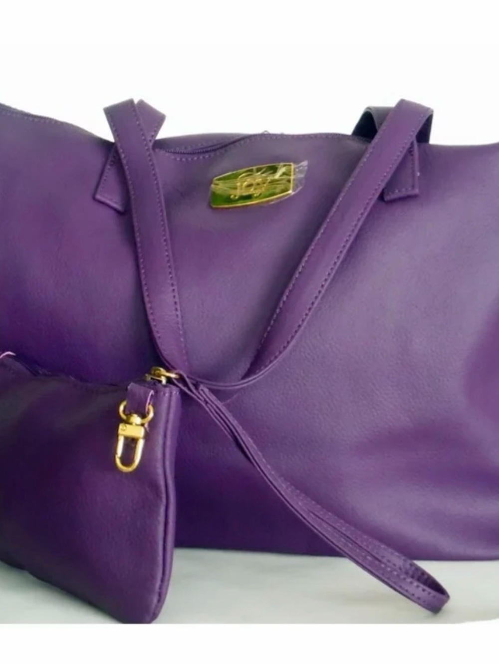 Joy Purple Tote Bag with Gold Plaque